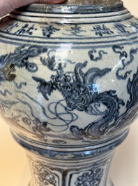 A large Annamese or Vietnamese blue and white inscribed two-piece altar vase, 16th C.