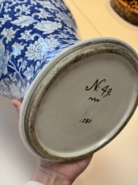A large Chinese blue and white vase with dragons, peonies and antiquities, Johanneum mark, ex-collection of August the Strong, Kangxi