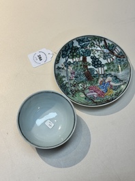 A Chinese famille rose 'Procris and Cephales' cup and saucer, Qianlong