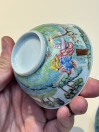 A Chinese famille rose 'Procris and Cephales' cup and saucer, Qianlong