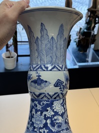 A large Chinese blue and white vase with dragons, peonies and antiquities, Johanneum mark, ex-collection of August the Strong, Kangxi