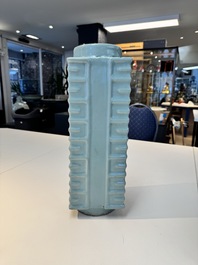 A large Chinese Longquan celadon 'cong' vase, Song/Yuan
