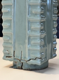 A large Chinese Longquan celadon 'cong' vase, Song/Yuan