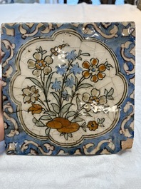 12 polychrome Kubachi pottery tiles with floral design, Dagestan, 19th C.