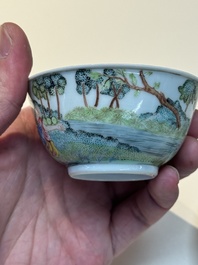A Chinese famille rose 'Procris and Cephales' cup and saucer, Qianlong
