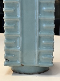 A large Chinese Longquan celadon 'cong' vase, Song/Yuan