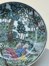 A Chinese famille rose 'Procris and Cephales' cup and saucer, Qianlong