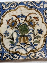 12 polychrome Kubachi pottery tiles with floral design, Dagestan, 19th C.
