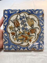 12 polychrome Kubachi pottery tiles with floral design, Dagestan, 19th C.