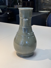 A Chinese Longquan celadon 'touhu' vase, Song/Yuan