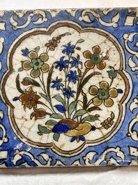 12 polychrome Kubachi pottery tiles with floral design, Dagestan, 19th C.