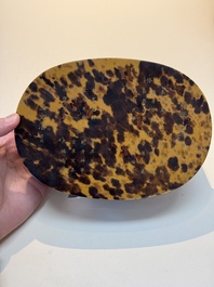 A fine and rare Chinese tortoiseshell-veneered and red-lacquered oval box and cover, signed Wang Wenzhi 王文治, Qianlong mark and of the period