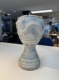 A large Annamese or Vietnamese blue and white inscribed altar vase, 16th C.