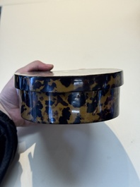 A fine and rare Chinese tortoiseshell-veneered and red-lacquered oval box and cover, signed Wang Wenzhi 王文治, Qianlong mark and of the period