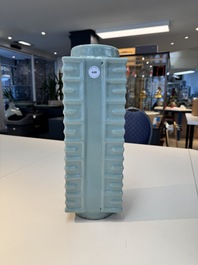 A large Chinese Longquan celadon 'cong' vase, Song/Yuan