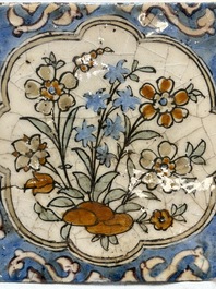 12 polychrome Kubachi pottery tiles with floral design, Dagestan, 19th C.