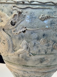 A large Annamese or Vietnamese blue and white inscribed altar vase, 16th C.