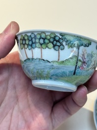 A Chinese famille rose 'Procris and Cephales' cup and saucer, Qianlong
