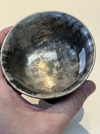 Five Chinese silver-lined laque burgaut&eacute; stem cups and a bowl, 18th C.