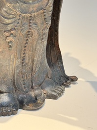 A fine and large Chinese bronze standing Buddha, Liao/Jin