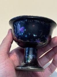 Five Chinese silver-lined laque burgaut&eacute; stem cups and a bowl, 18th C.