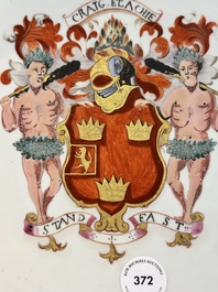 A fine Chinese armorial dish with the arms of Grant for the English market, Yongzheng, ca. 1730