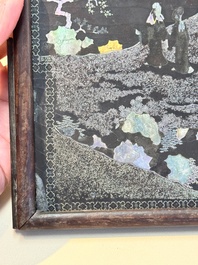 A Chinese laque burgaut&eacute; and hongmu table screen, Qing