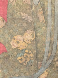 Chinese school: 'Deity and foo dog', ink and colour on silk, 16/17th C.