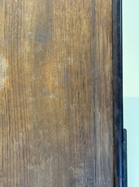 A Chinese laque burgaut&eacute; and hongmu table screen, Qing