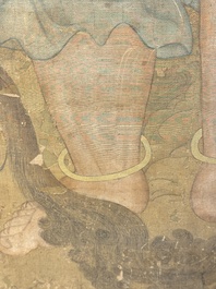 Chinese school: 'Deity and foo dog', ink and colour on silk, 16/17th C.