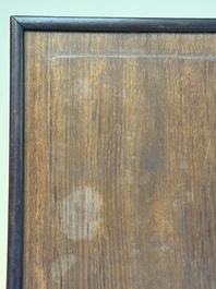 A Chinese laque burgaut&eacute; and hongmu table screen, Qing