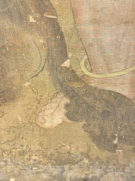 Chinese school: 'Deity and foo dog', ink and colour on silk, 16/17th C.