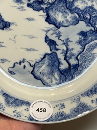 A Chinese blue and white 'Master of the Rocks' plate, Chenghua mark, Kangxi