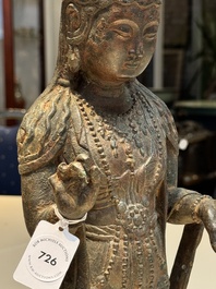 A fine and large Chinese bronze standing Buddha, Liao/Jin
