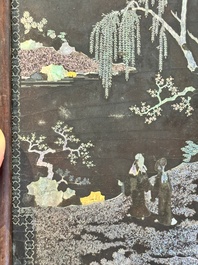 A Chinese laque burgaut&eacute; and hongmu table screen, Qing