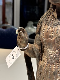 A fine and large Chinese bronze standing Buddha, Liao/Jin
