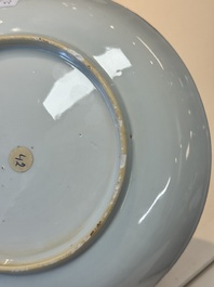 A pair of Chinese Dutch-decorated 'proverb' plates, 18th C.
