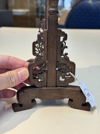 A Chinese laque burgaut&eacute; and hongmu table screen, Qing