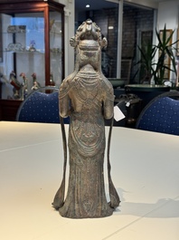 A fine and large Chinese bronze standing Buddha, Liao/Jin