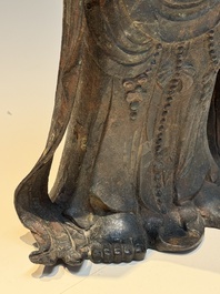 A fine and large Chinese bronze standing Buddha, Liao/Jin