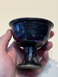 Five Chinese silver-lined laque burgaut&eacute; stem cups and a bowl, 18th C.