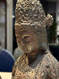 A fine and large Chinese bronze standing Buddha, Liao/Jin