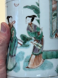 A Chinese famille verte 'Xi Xiang Ji' brush pot, Xue Gu Zhai 學古齋 mark, 19th C.