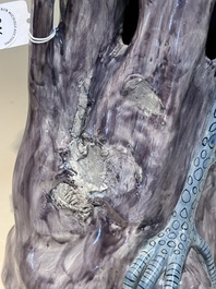 A rare and large Chinese polychrome-glazed crane on a rock, 18/19th C.