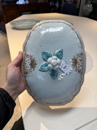 A Chinese famille rose armorial covered tureen, stand and serving dish with the arms of Visdelou for the French market, Qianlong, ca. 1765