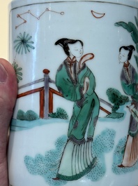 A Chinese famille verte 'Xi Xiang Ji' brush pot, Xue Gu Zhai 學古齋 mark, 19th C.