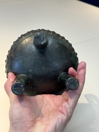 A Chinese archaic bronze ritual tripod food vessel, 'ding 鼎', Western Zhou