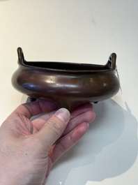 A Chinese bronze tripod censer, Kangxi mark and of the period