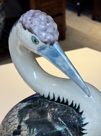 A rare and large Chinese polychrome-glazed crane on a rock, 18/19th C.