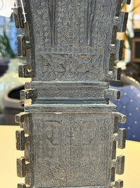 A Chinese bronze 'zun' vase with taotie design, Ming